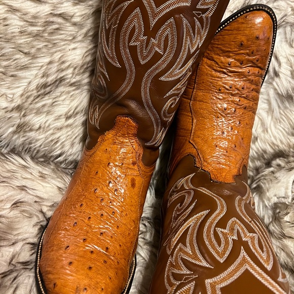 MEN TOP QUALITY OSTRICH & Leather Western Boots in Rich Brown Sz 10 D - Picture 5 of 15